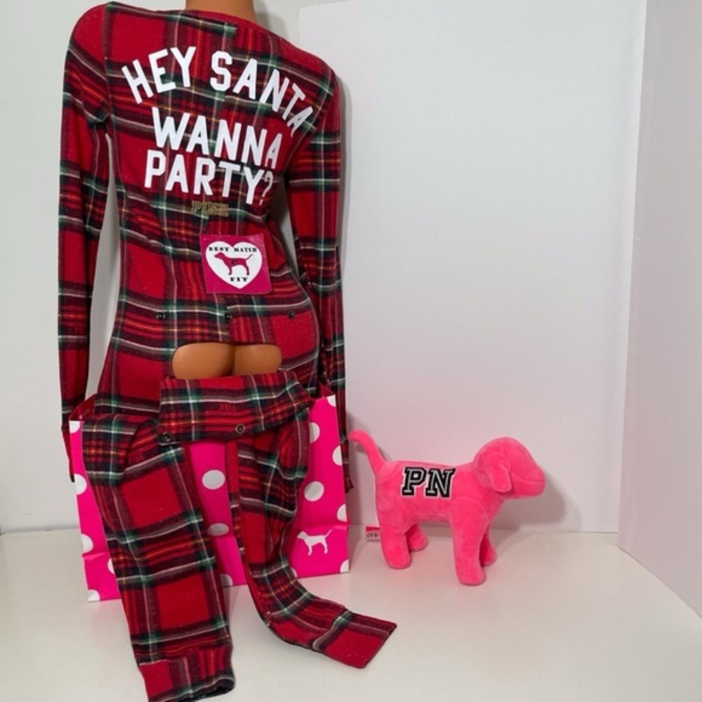 NWT 2010 Vintage PINK Victoria’s Secret Thermal Onesie Back Flap Holiday Rare - Picture 15 of 16